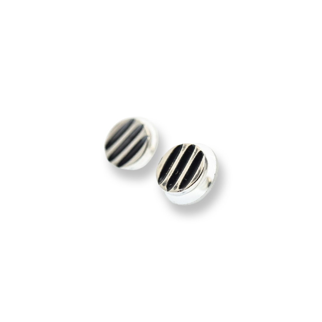 Striped Studs/ Sterling Silver/ Silver Post Earrings/ Circle Earrings