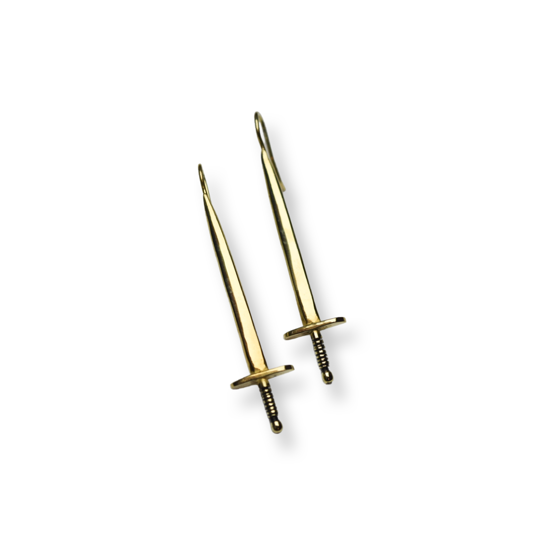 Gold Sword Earrings/ 14k Vermeil Sword Earrings/ Sword Dangles/ Sword Posts