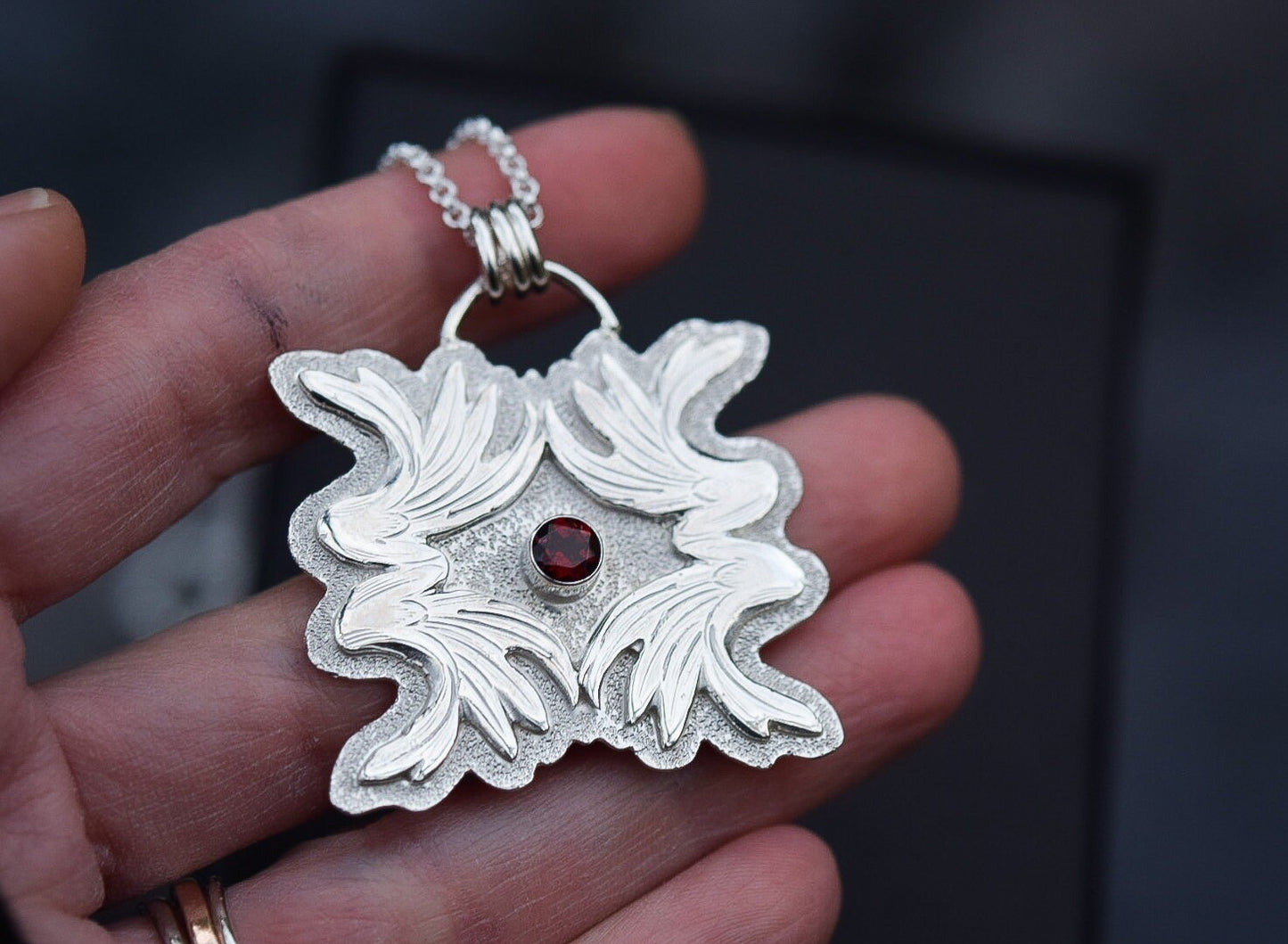 Garnet Necklace/ Sterling Silver/ Statement Necklace