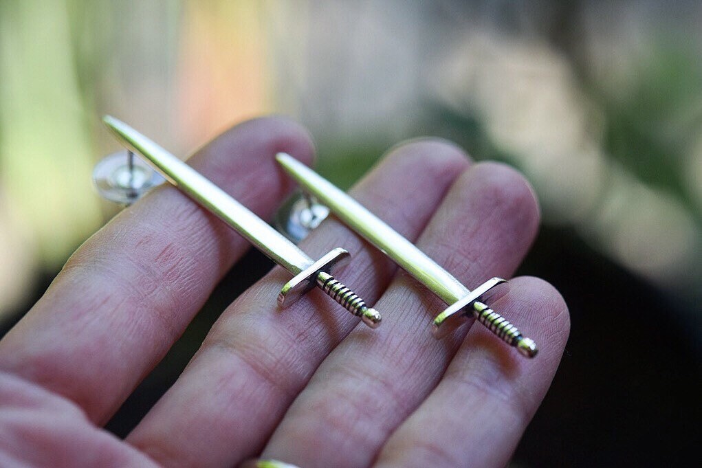 Sword Earrings/ Sterling Silver/ Dangle/ Post