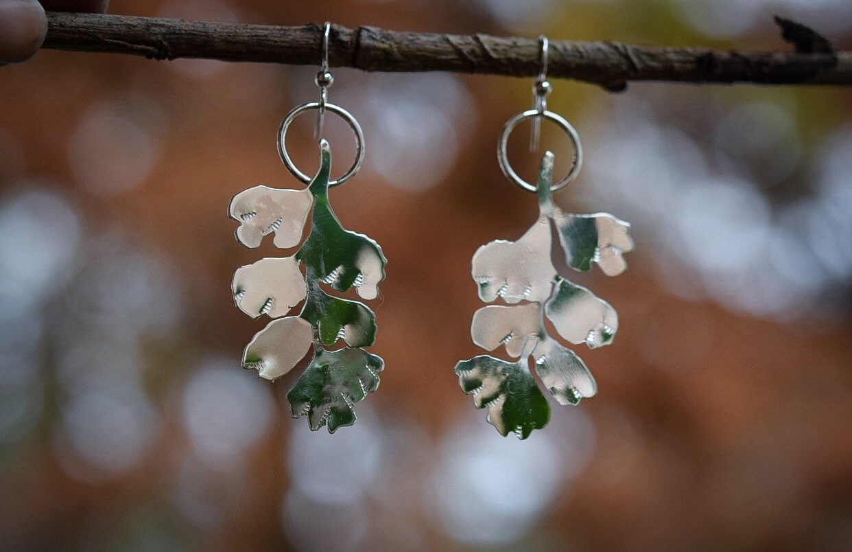 Maiden Hair Fern Earrings/ Sterling Silver/ Dangle Earrings
