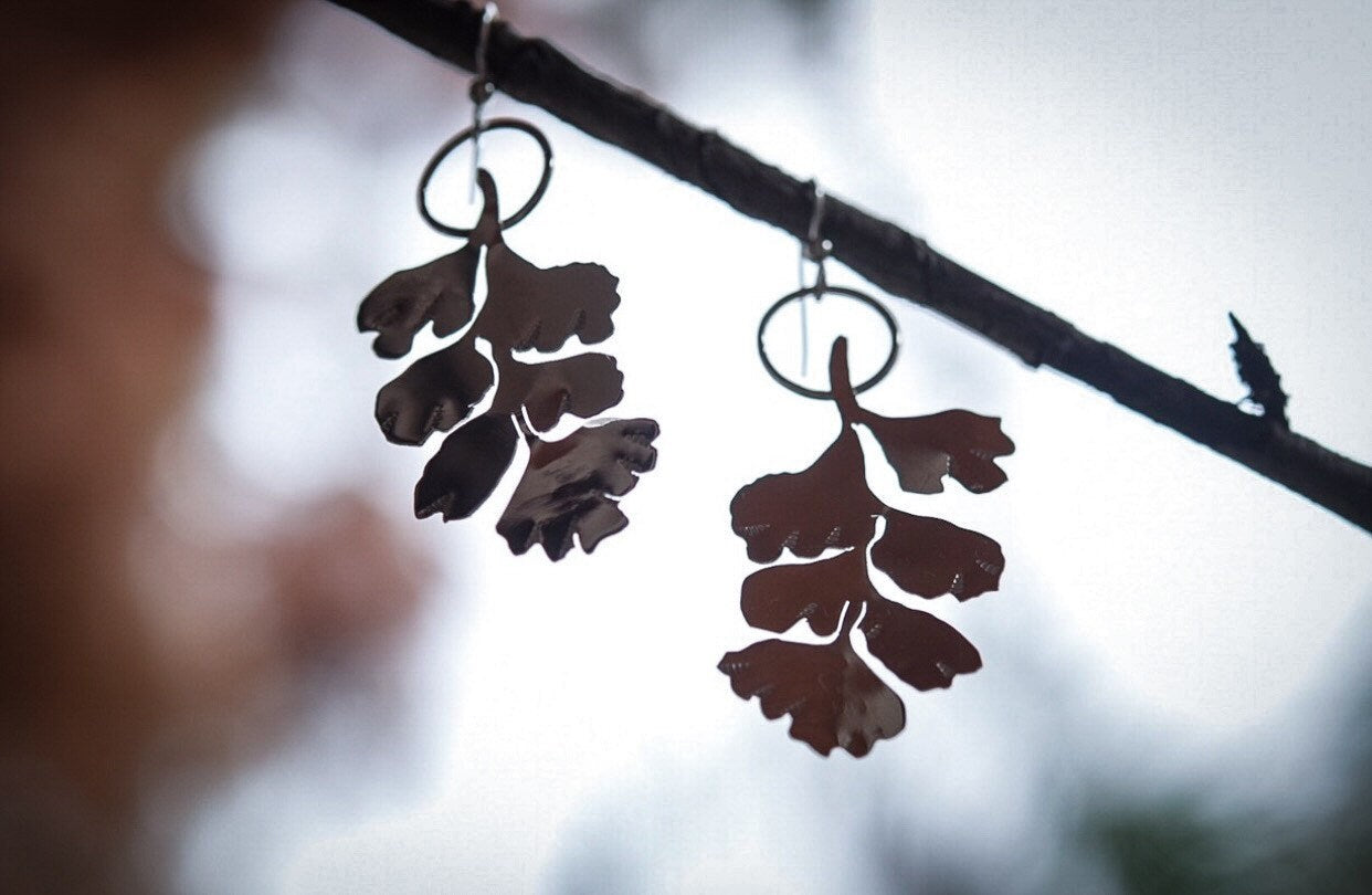 Maiden Hair Fern Earrings/ Sterling Silver/ Dangle Earrings