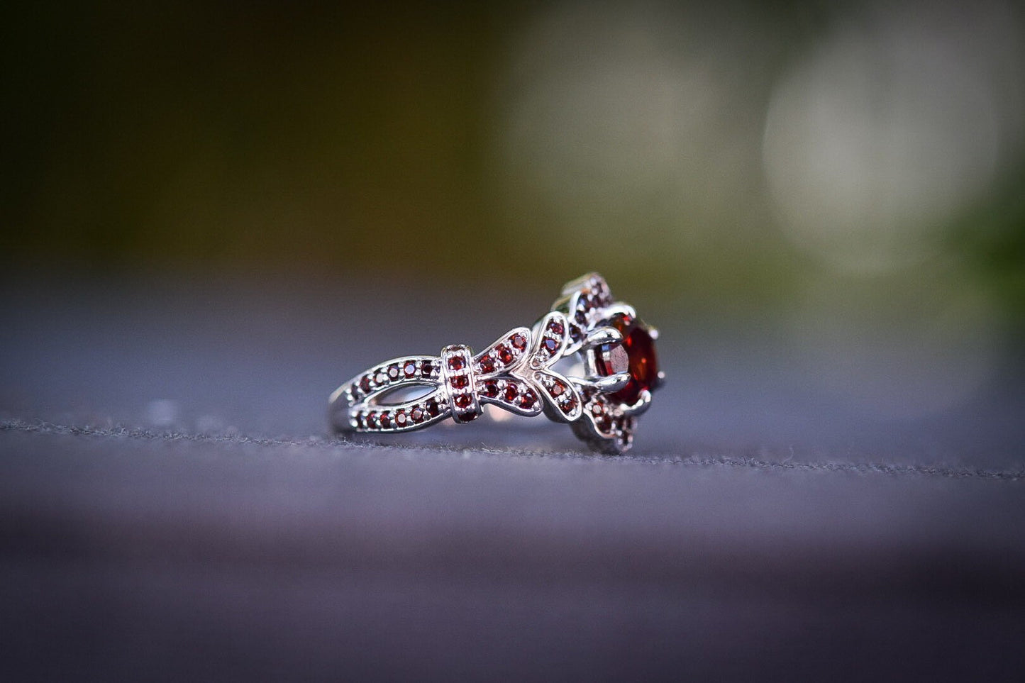 Solid 10k White Gold/ Garnet/ Ring