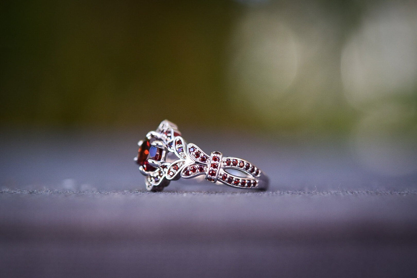 Solid 10k White Gold/ Garnet/ Ring