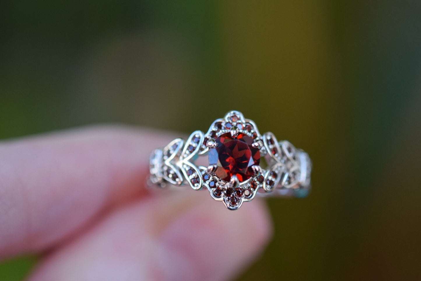Solid 10k White Gold/ Garnet/ Ring