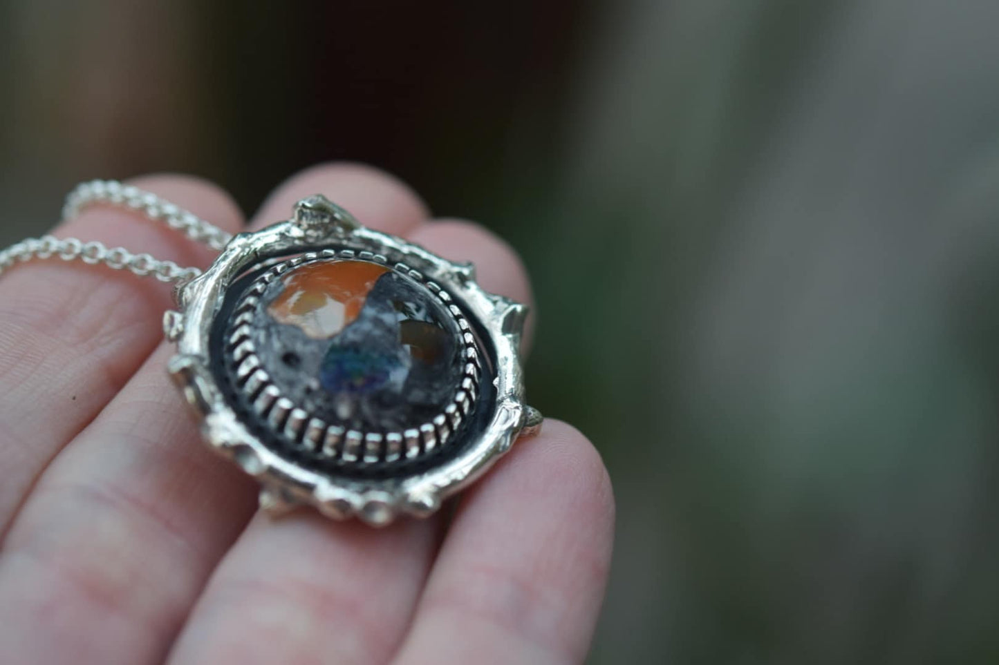 Mexican Opal Necklace/ Galaxy Opal/ Sterling Silver