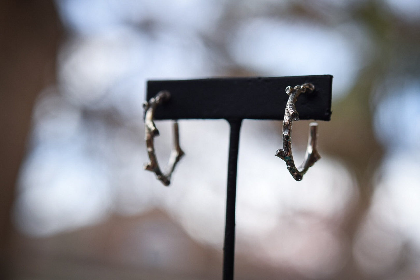 Branch Hoop Earrings/ Sterling Silver