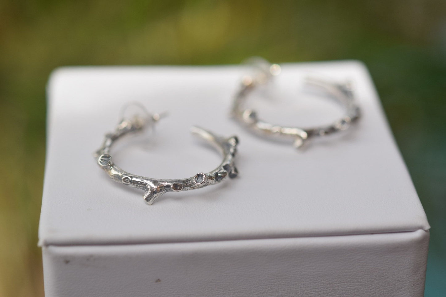 Branch Hoop Earrings/ Sterling Silver