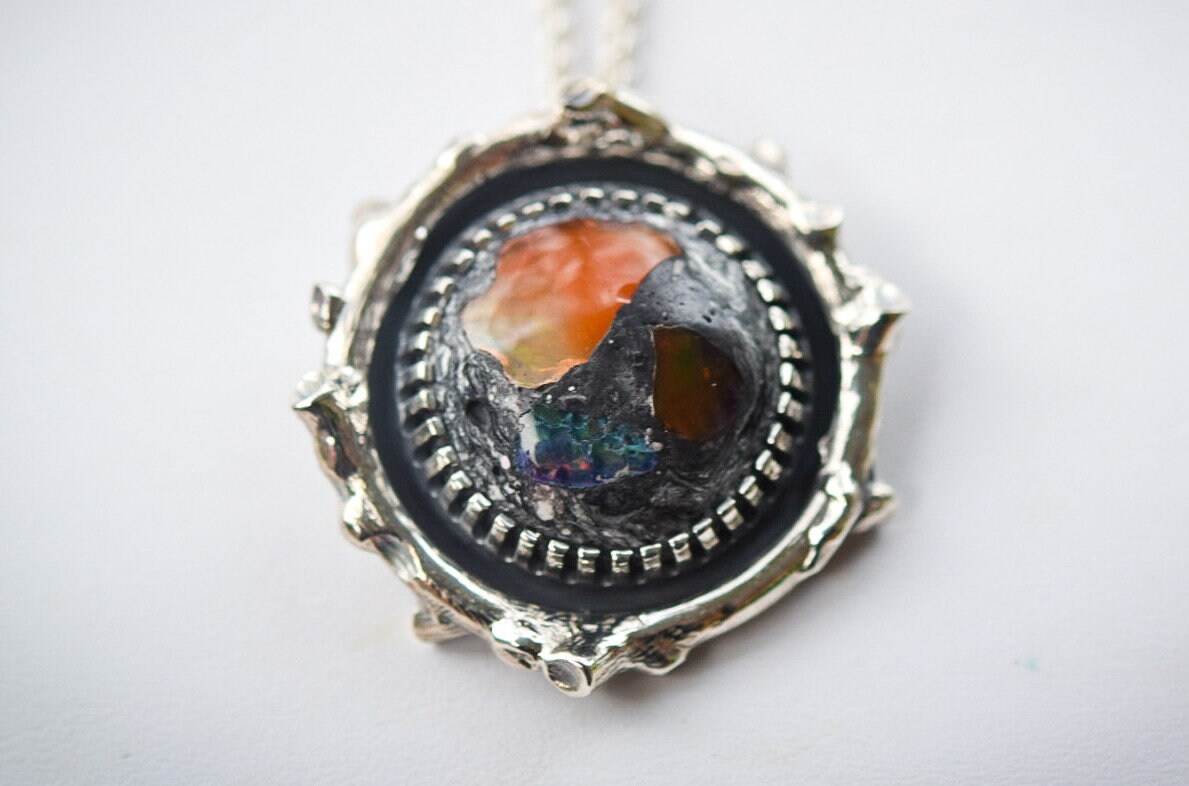 Mexican Opal Necklace/ Galaxy Opal/ Sterling Silver