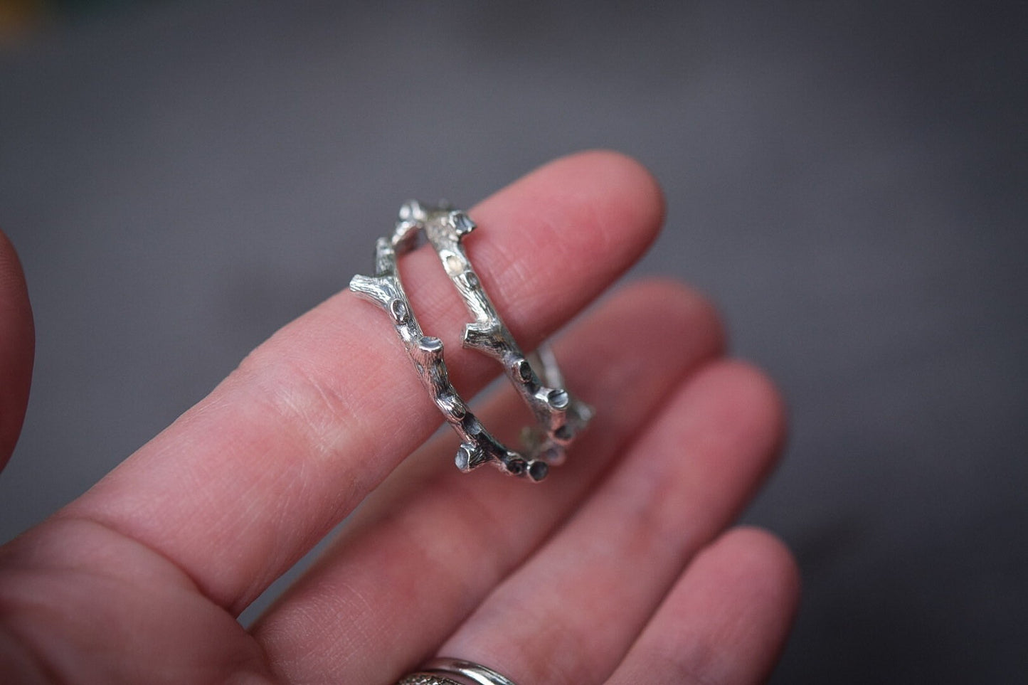 Branch Hoop Earrings/ Sterling Silver