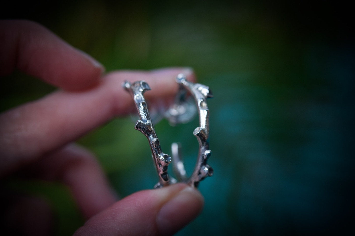 Branch Hoop Earrings/ Sterling Silver