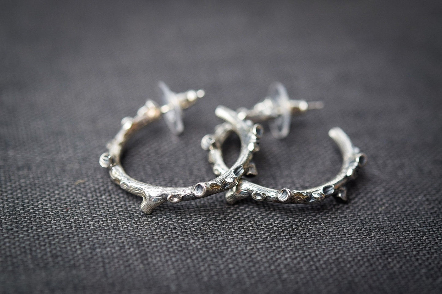 Branch Hoop Earrings/ Sterling Silver