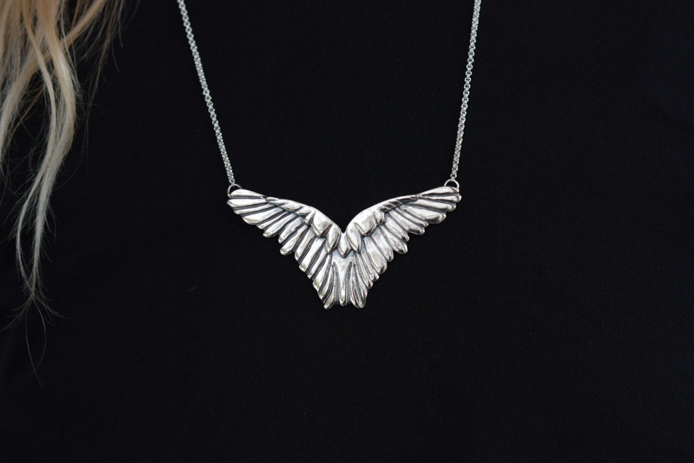 Large Wings Necklace/ Sterling Silver Wings