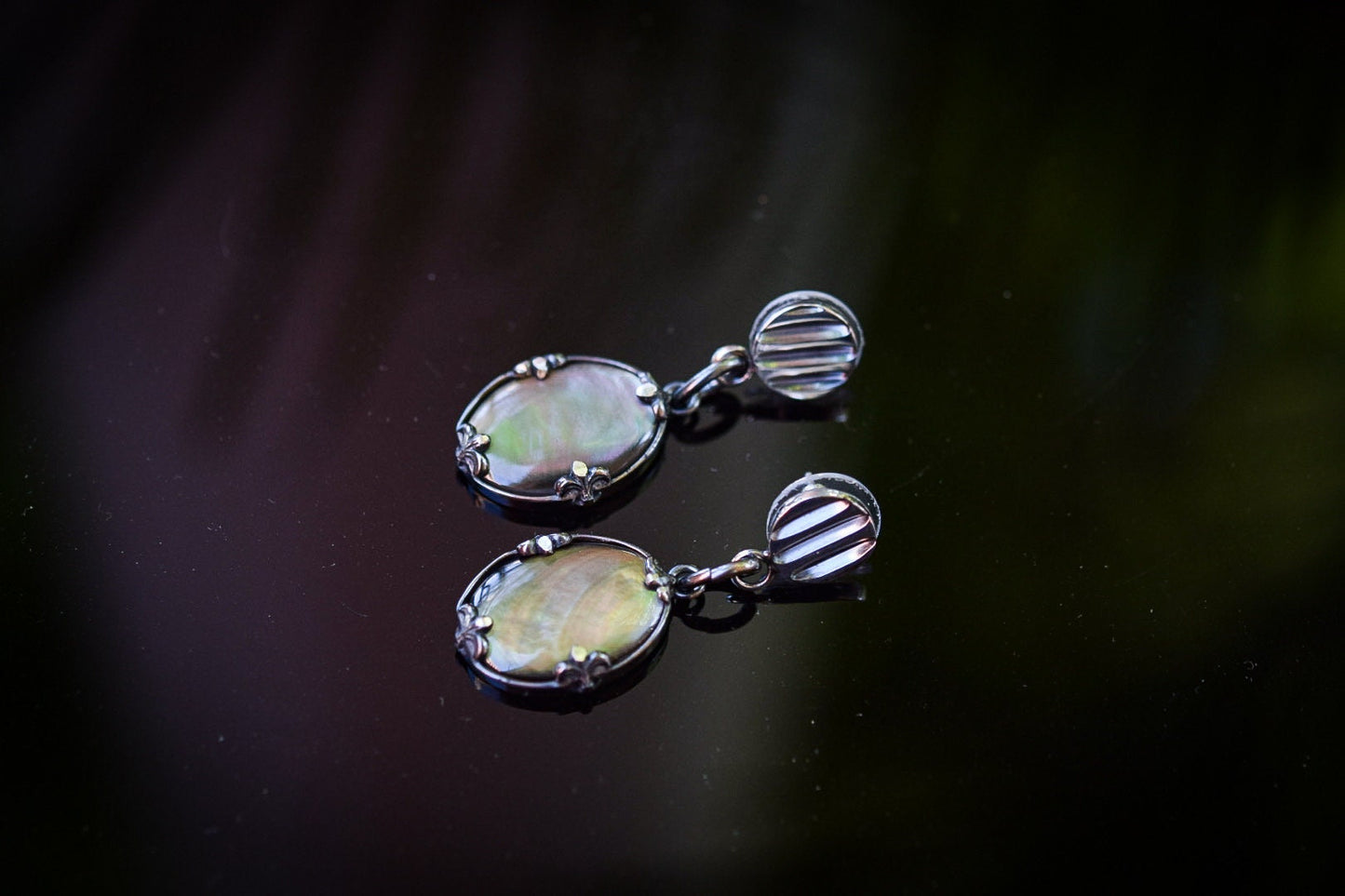 Black Mother of Pearl Post Earrings/Sterling Silver/ Black Mother of Pearl