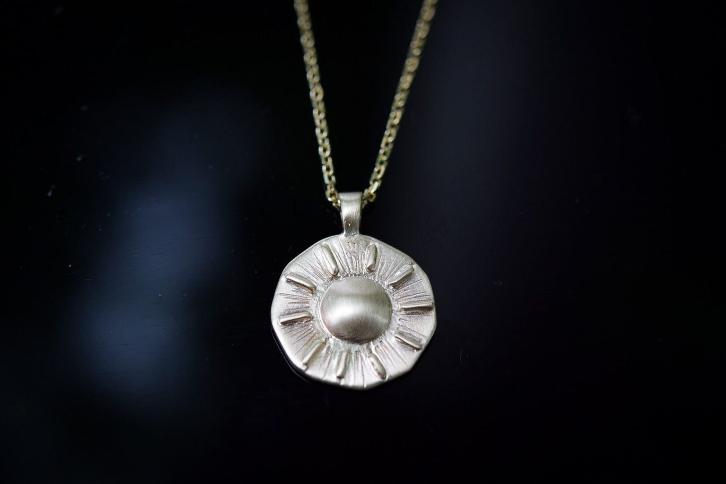 Solid 14k Gold Sun / Solid Gold Sun Necklace/ Ancient Sun Pendant/ Coin Sun Necklace/OOAK