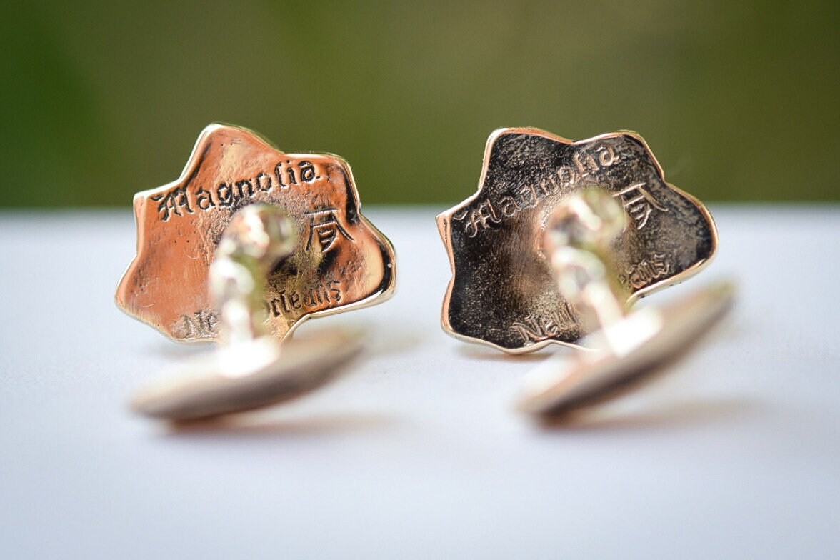 14k Gold Magnolia Cufflinks/ Solid Gold Cufflinks/ Magnolia Cufflinks