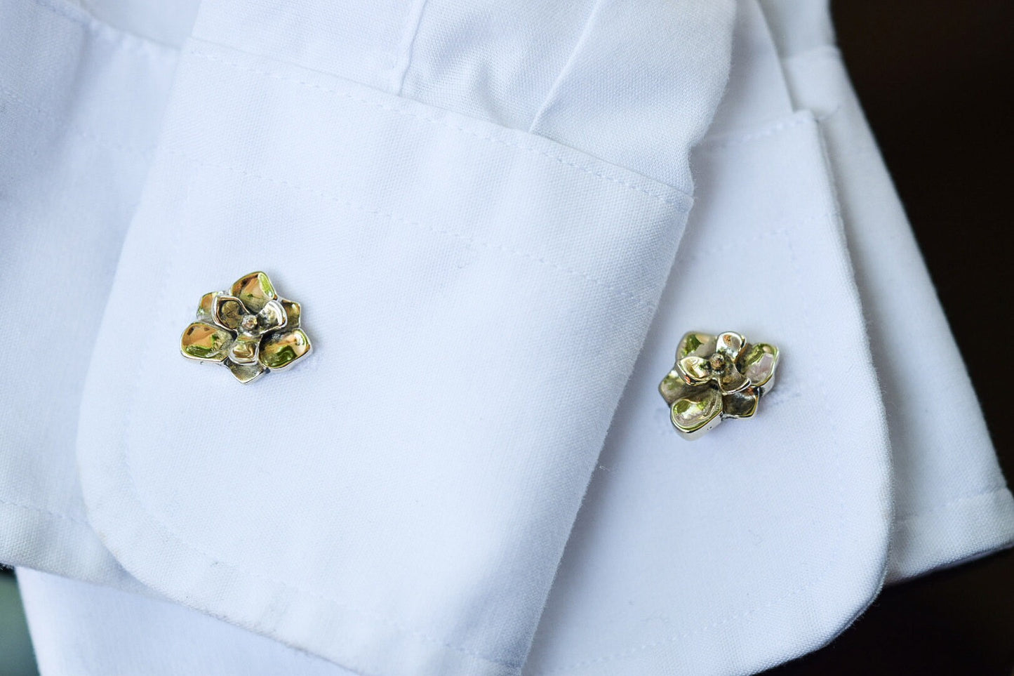 14k Gold Magnolia Cufflinks/ Solid Gold Cufflinks/ Magnolia Cufflinks