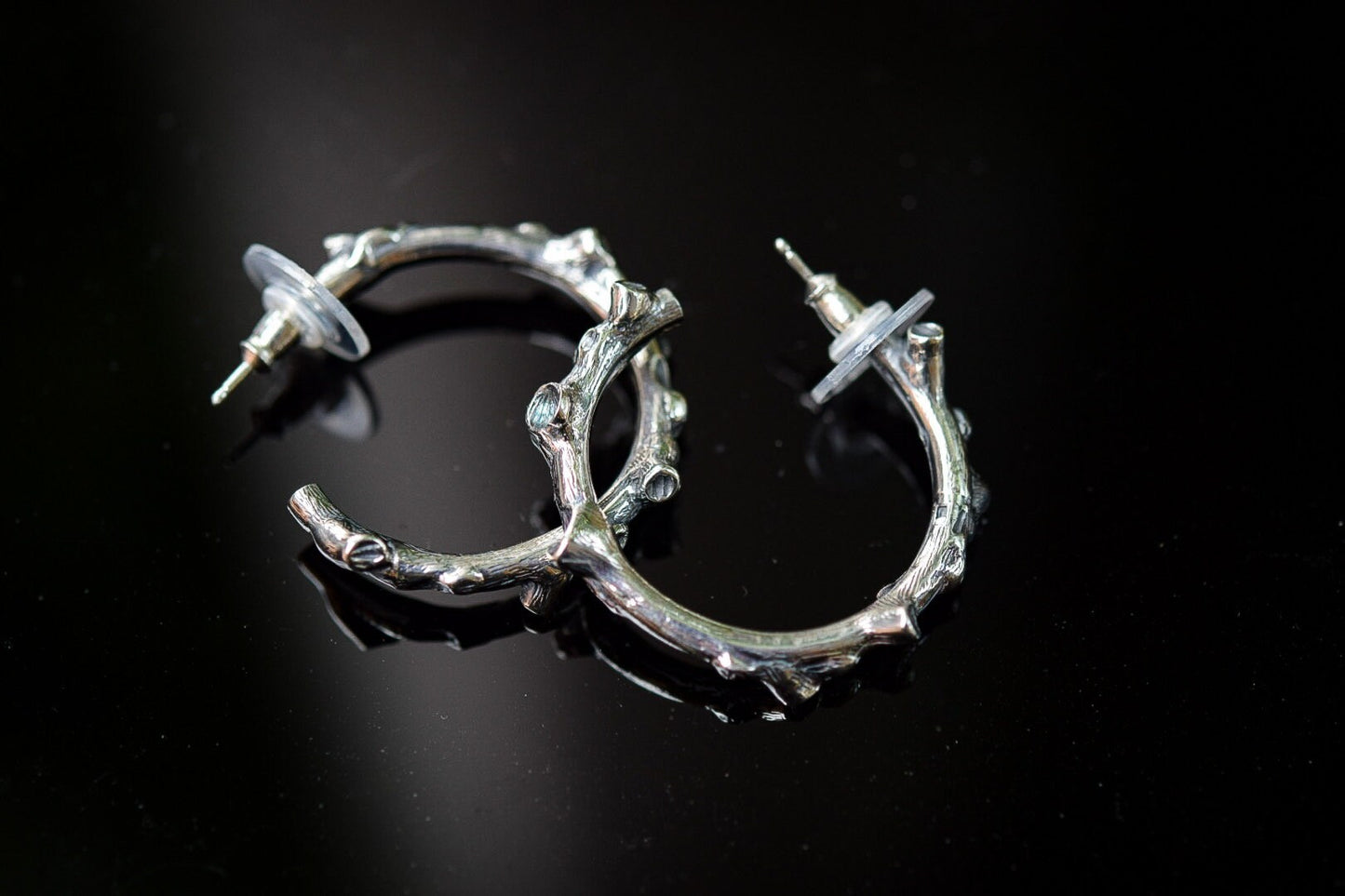 Branch Hoop Earrings/ Sterling Silver