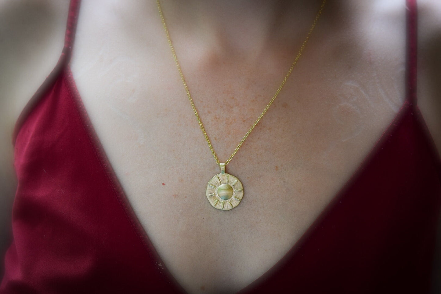 Solid 14k Gold Sun / Solid Gold Sun Necklace/ Ancient Sun Pendant/ Coin Sun Necklace/OOAK
