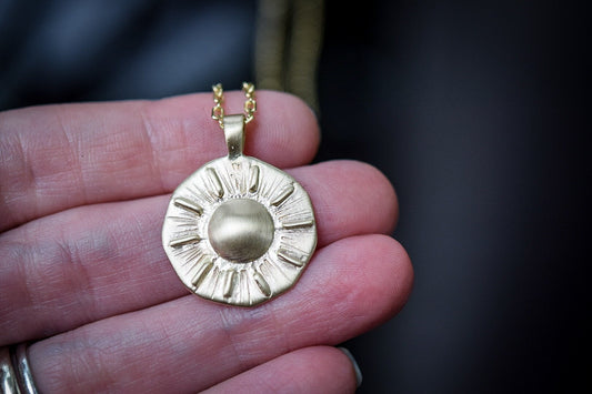 Solid 14k Gold Sun / Solid Gold Sun Necklace/ Ancient Sun Pendant/ Coin Sun Necklace/OOAK