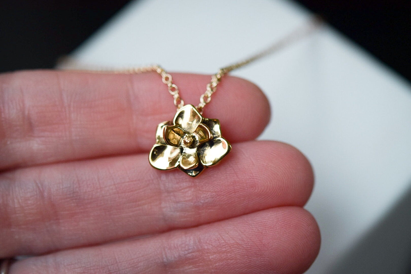 Small Gold Vermeil Magnolia Necklace/ 14k Vermeil