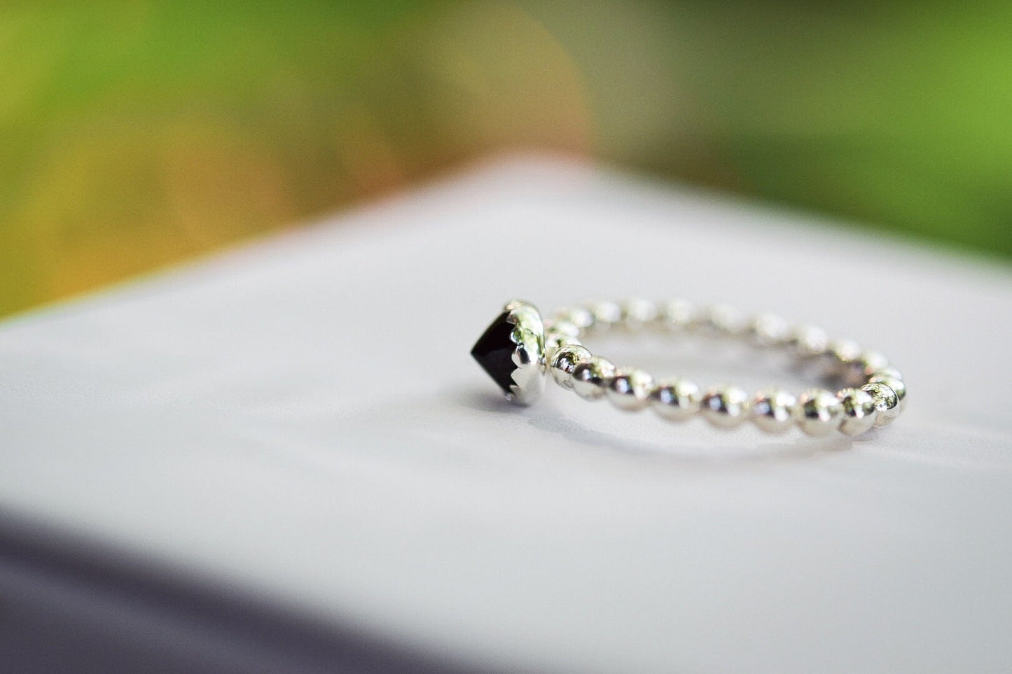 Garnet Stacking Ring/ Sterling Silver/ Beaded Stacking Ring