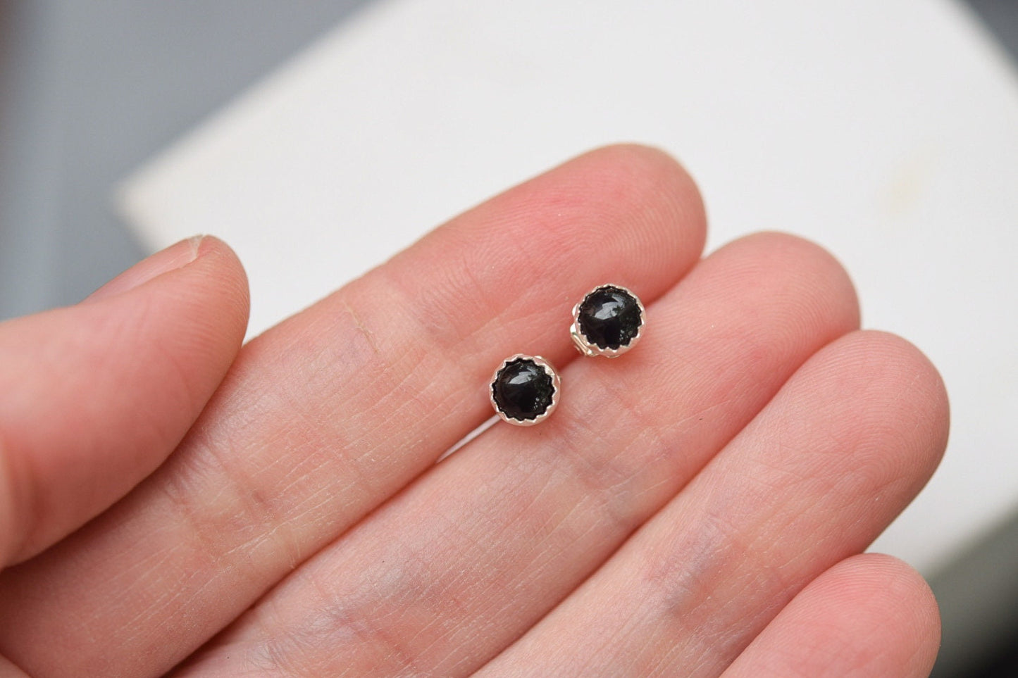 Small Black Onyx Studs/ Sterling Silver/ 5mm Stud Earrings