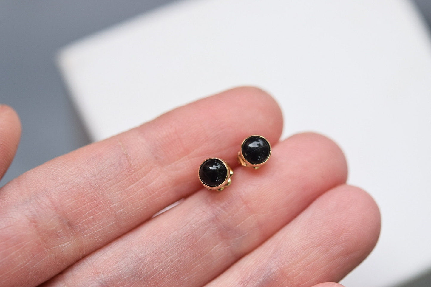 Gold Black Onyx Studs/ Solid 14k / 5mm Post Earrings