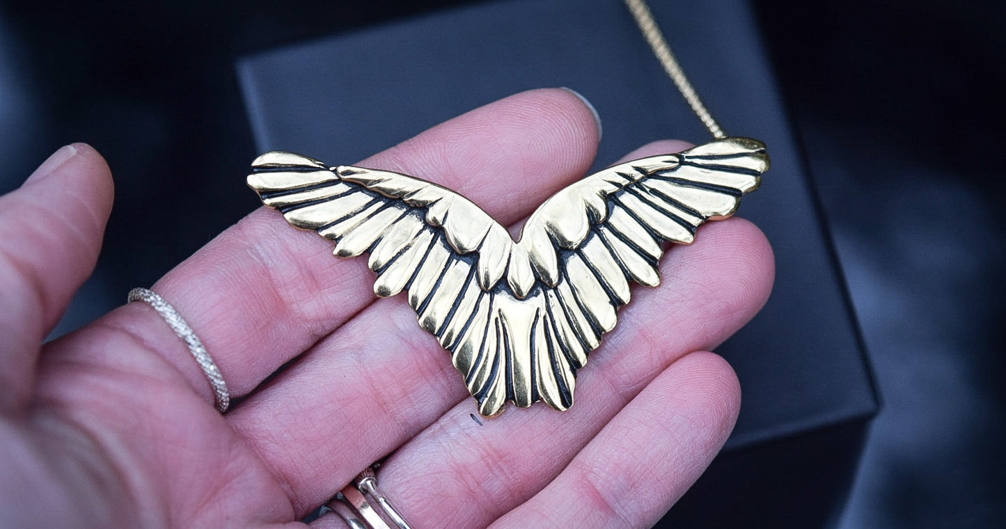 Gold Wings Necklace/ Gold Vermeil/ Big Wings/ Wings Jewelry