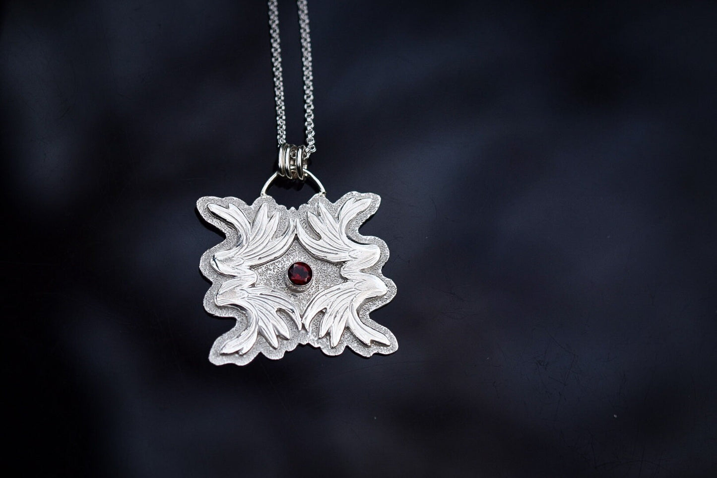 Garnet Necklace/ Sterling Silver/ Statement Necklace