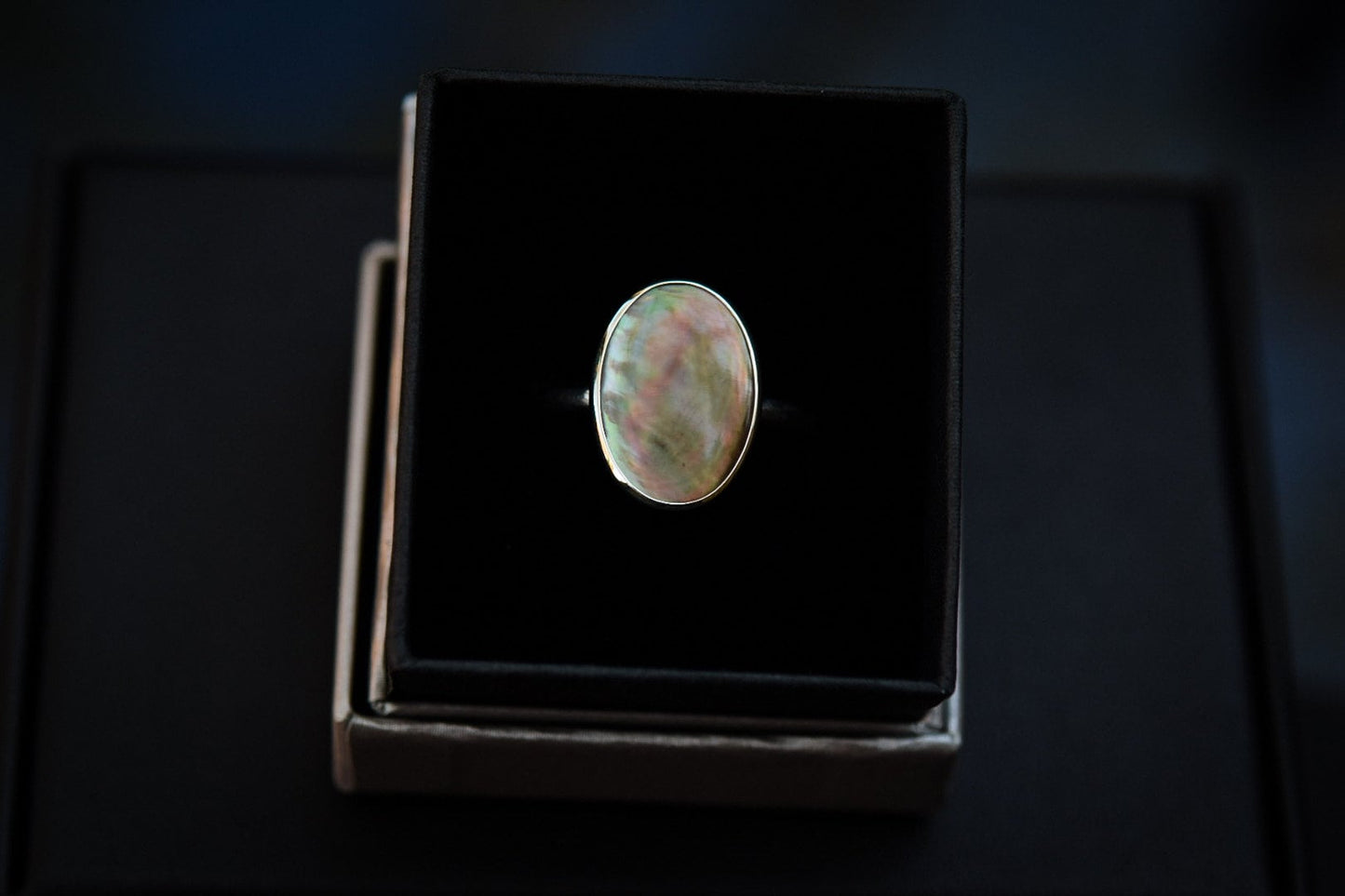 Black Mother of Pearl Ring/ Sterling Silver/ Mother of Pearl