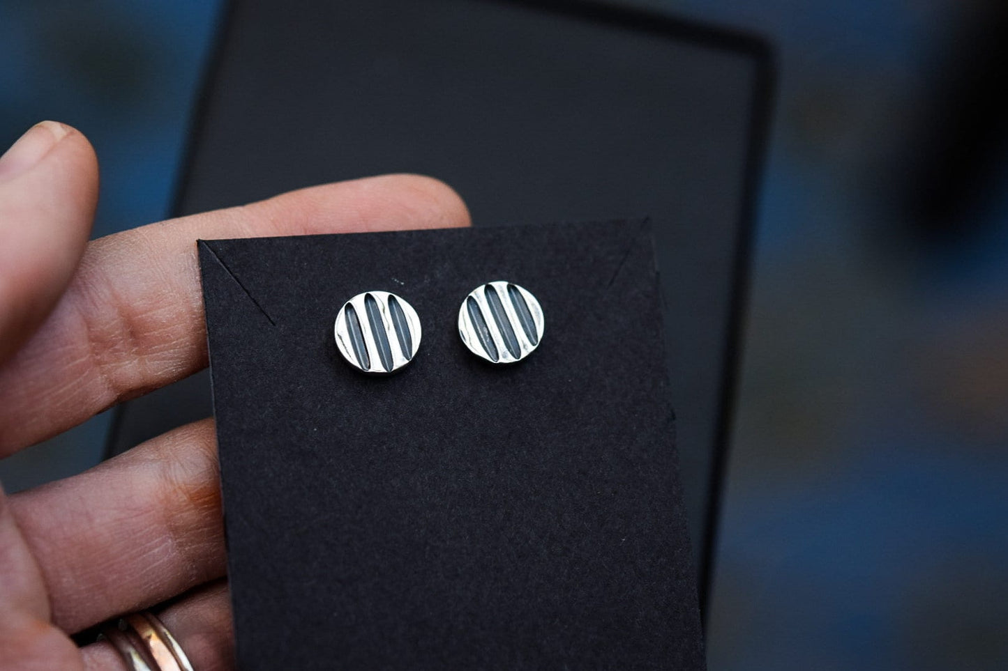 Striped Studs/ Sterling Silver/ Silver Post Earrings/ Circle Earrings