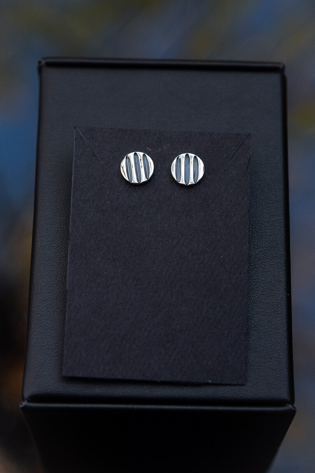 Striped Studs/ Sterling Silver/ Silver Post Earrings/ Circle Earrings