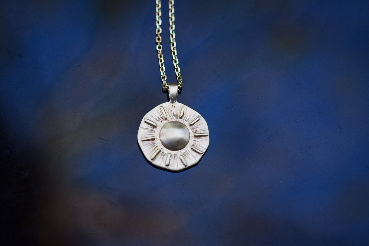 Solid 14k Gold Sun / Solid Gold Sun Necklace/ Ancient Sun Pendant/ Coin Sun Necklace/OOAK