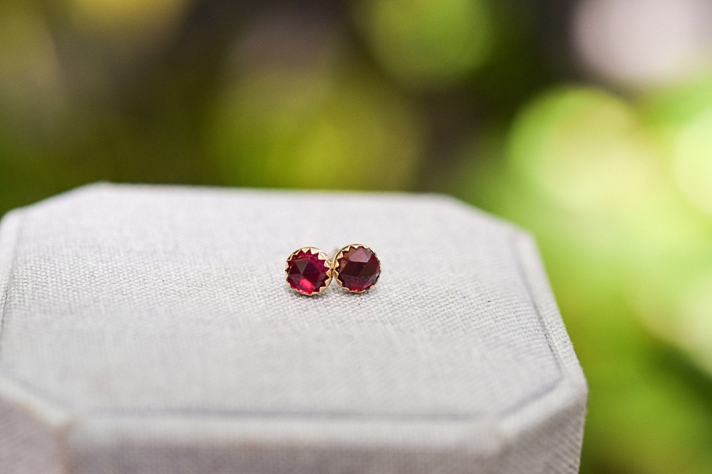 Solid Gold Ruby Studs/ 14k Gold/ 5mm Stud Earrings