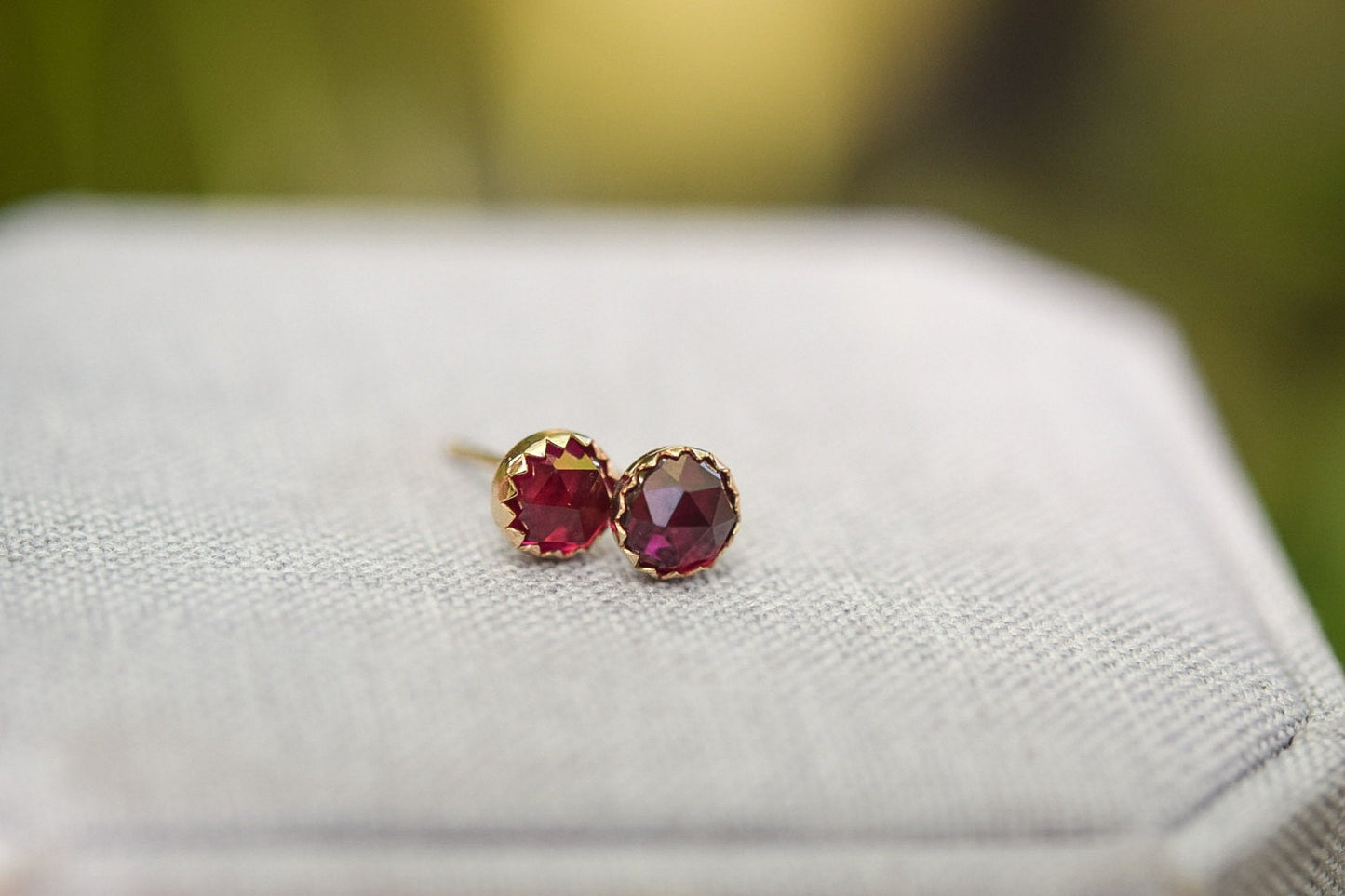 Solid Gold Ruby Studs/ 14k Gold/ 5mm Stud Earrings