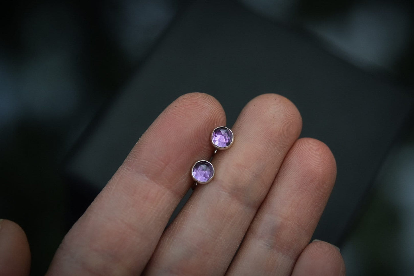 Rose Cut Amethyst Studs/ Sterling Silver/ Small Post Earrings/ 5mm