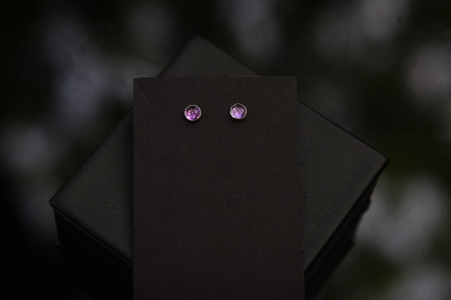 Rose Cut Amethyst Studs/ Sterling Silver/ Small Post Earrings/ 5mm