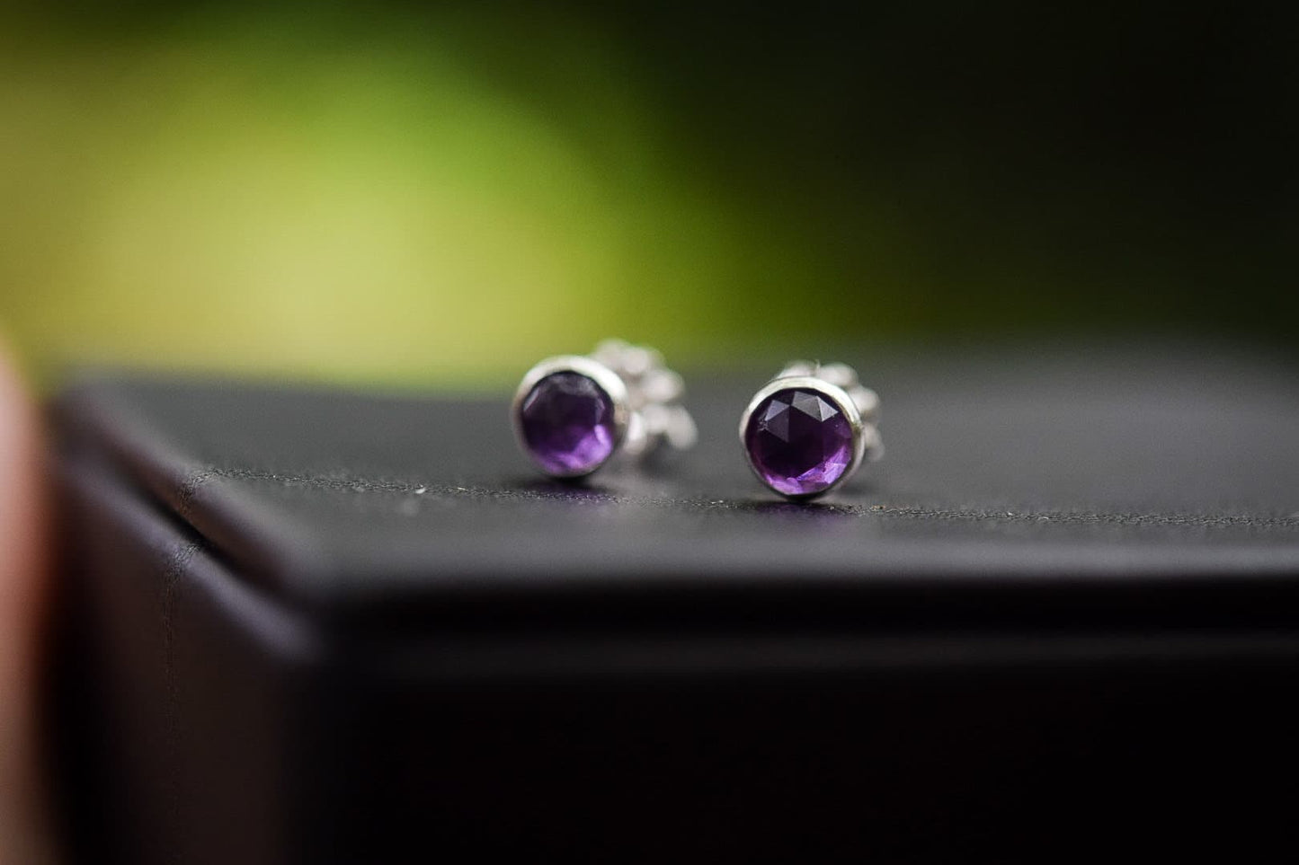 Rose Cut Amethyst Studs/ Sterling Silver/ Small Post Earrings/ 5mm