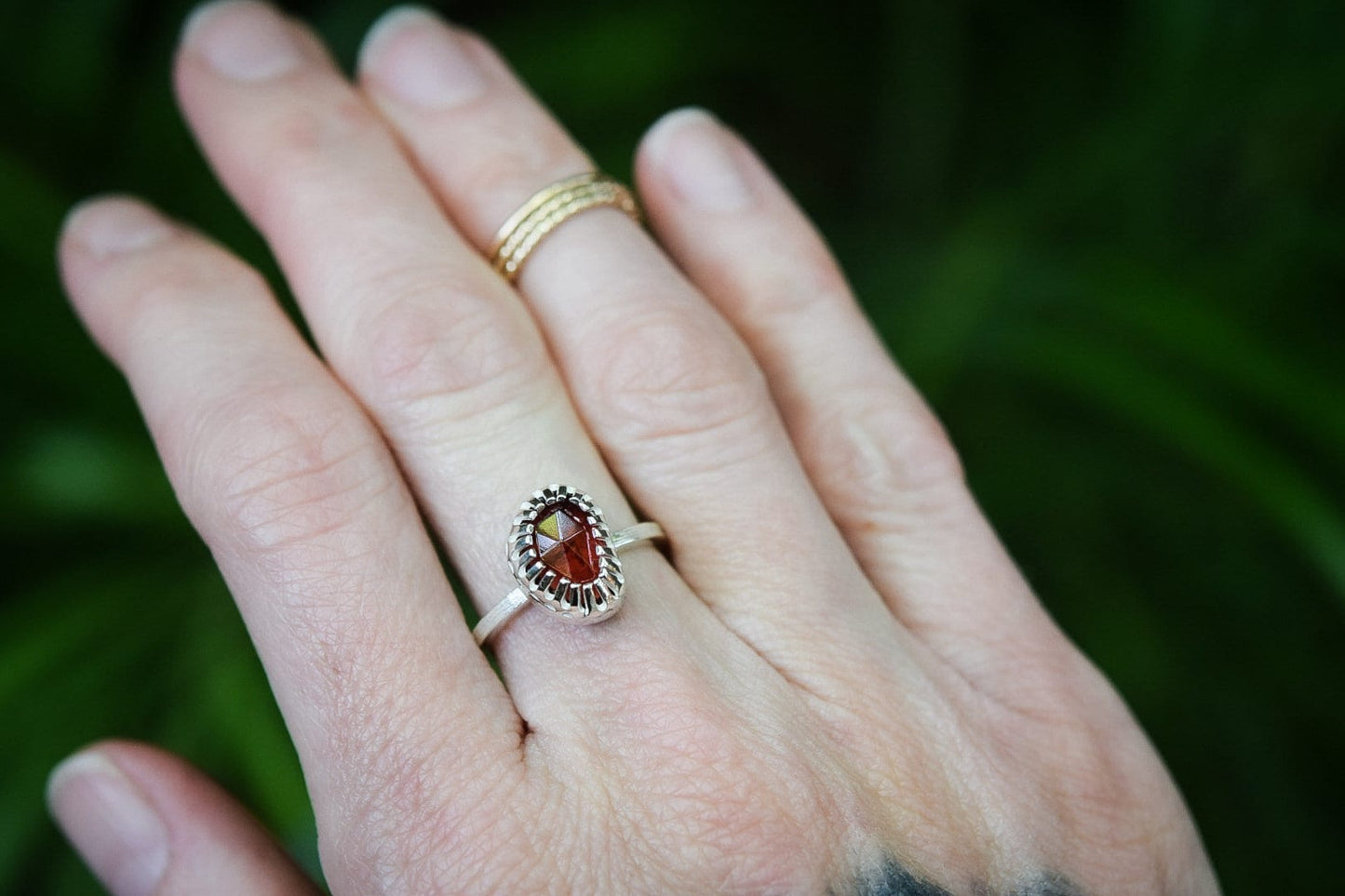 Garnet Stacking Ring/ Sterling Silver/ Stacking Ring