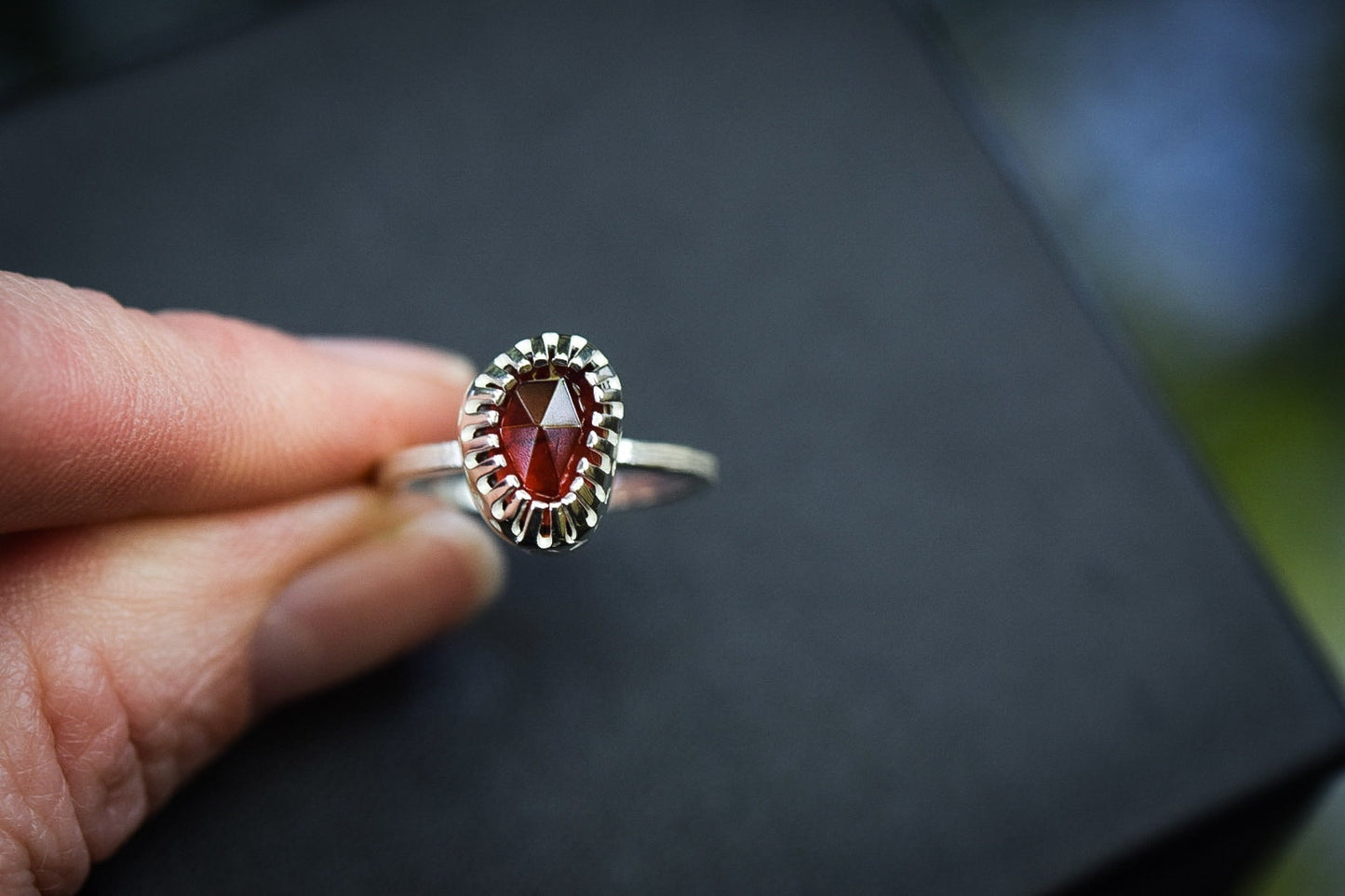 Garnet Stacking Ring/ Sterling Silver/ Stacking Ring
