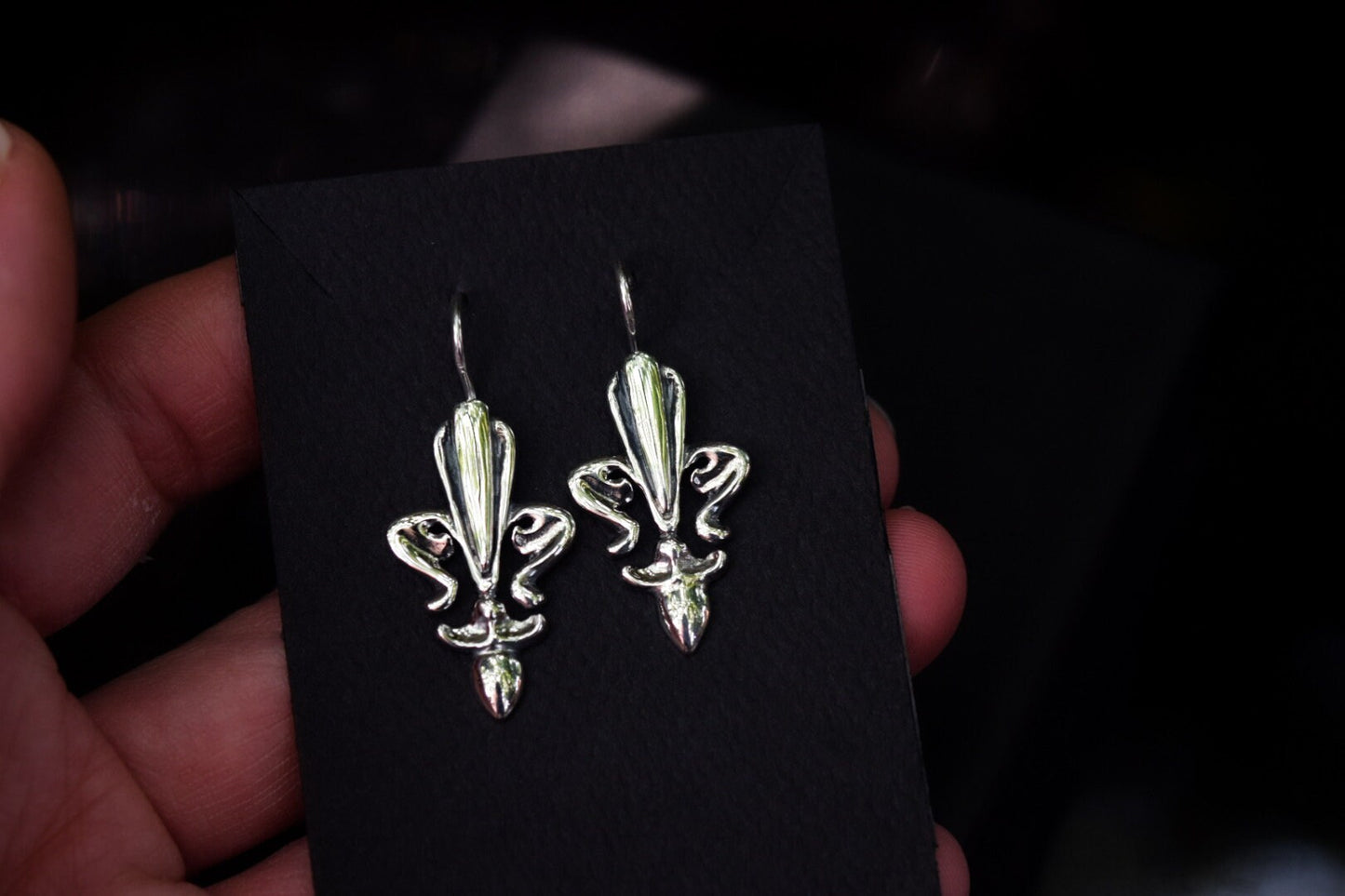 Fleur De Lis Earrings/ Sterling Silver/ Post Earrings/ Dangle Earrings