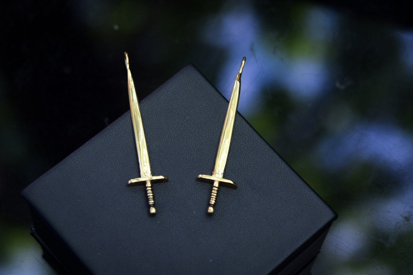 Gold Sword Earrings/ 14k Vermeil Sword Earrings/ Sword Dangles/ Sword Posts