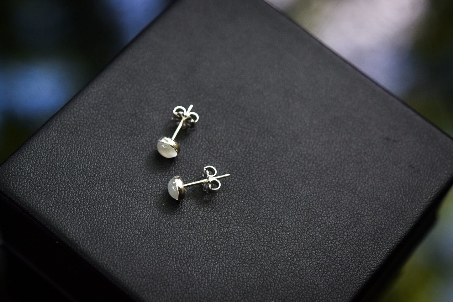 Silver Moonstone Post Earrings/ Sterling Silver/ White Moonstone/ Stud Earrings