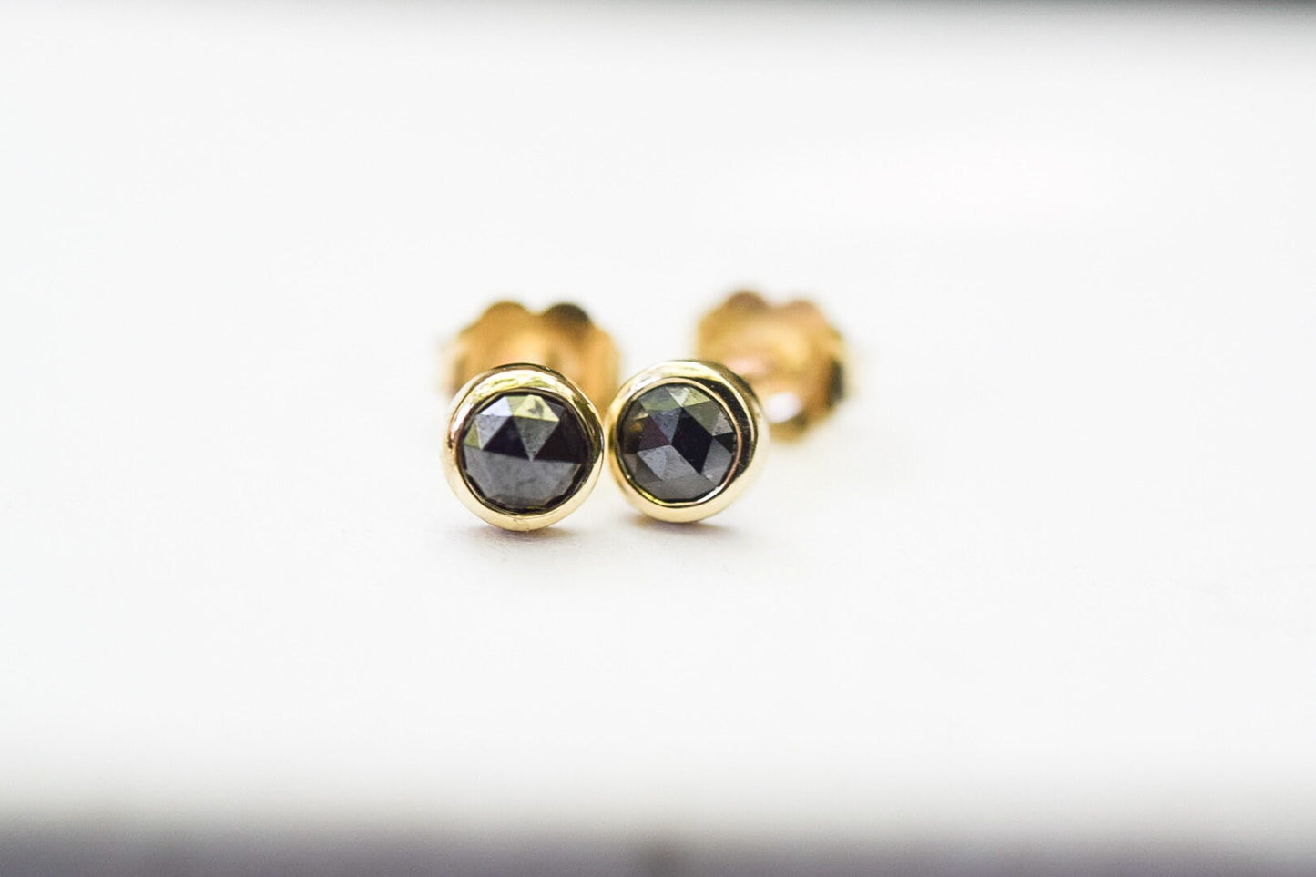 14k Solid Gold Rose Cut Diamond Studs/ Natural Diamonds/ Black Diamond Earrings