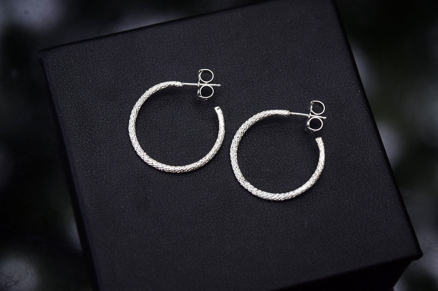 Sparkle Hoop Earrings/ Sterling Silver/ Post Earrings/ Silver Hoops