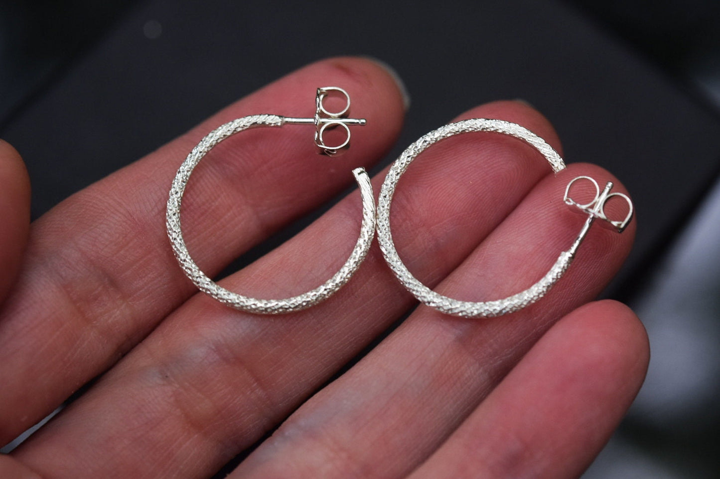 Sparkle Hoop Earrings/ Sterling Silver/ Post Earrings/ Silver Hoops