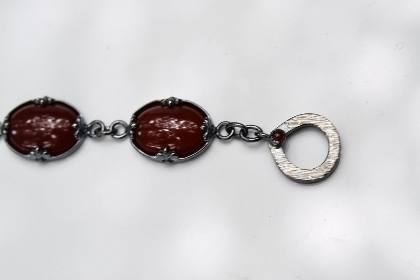 Carnelian Bracelet/ Sterling Silver/ Oxidized Silver