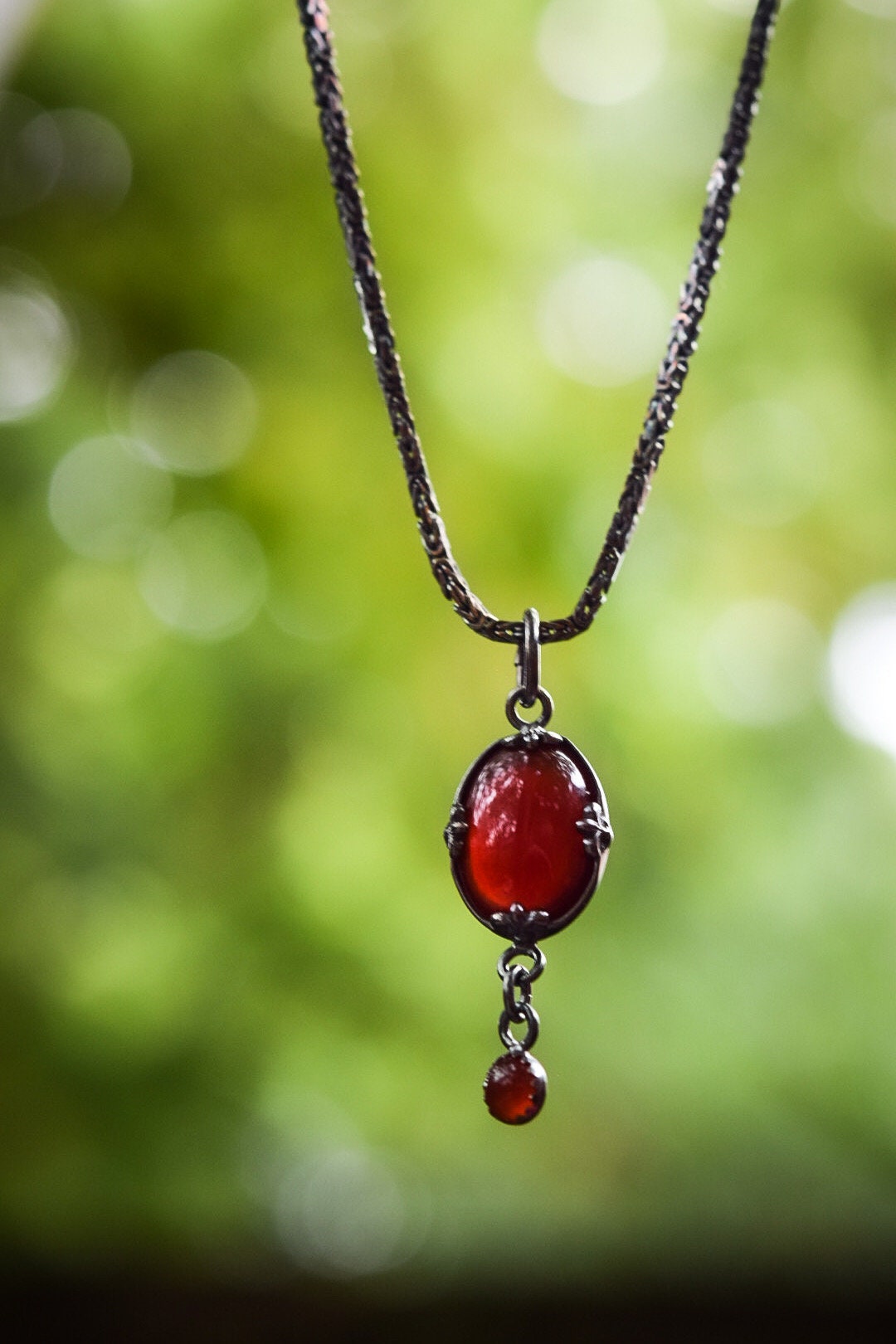Carnelian Necklace/ Sterling Silver/ Oxidized Silver