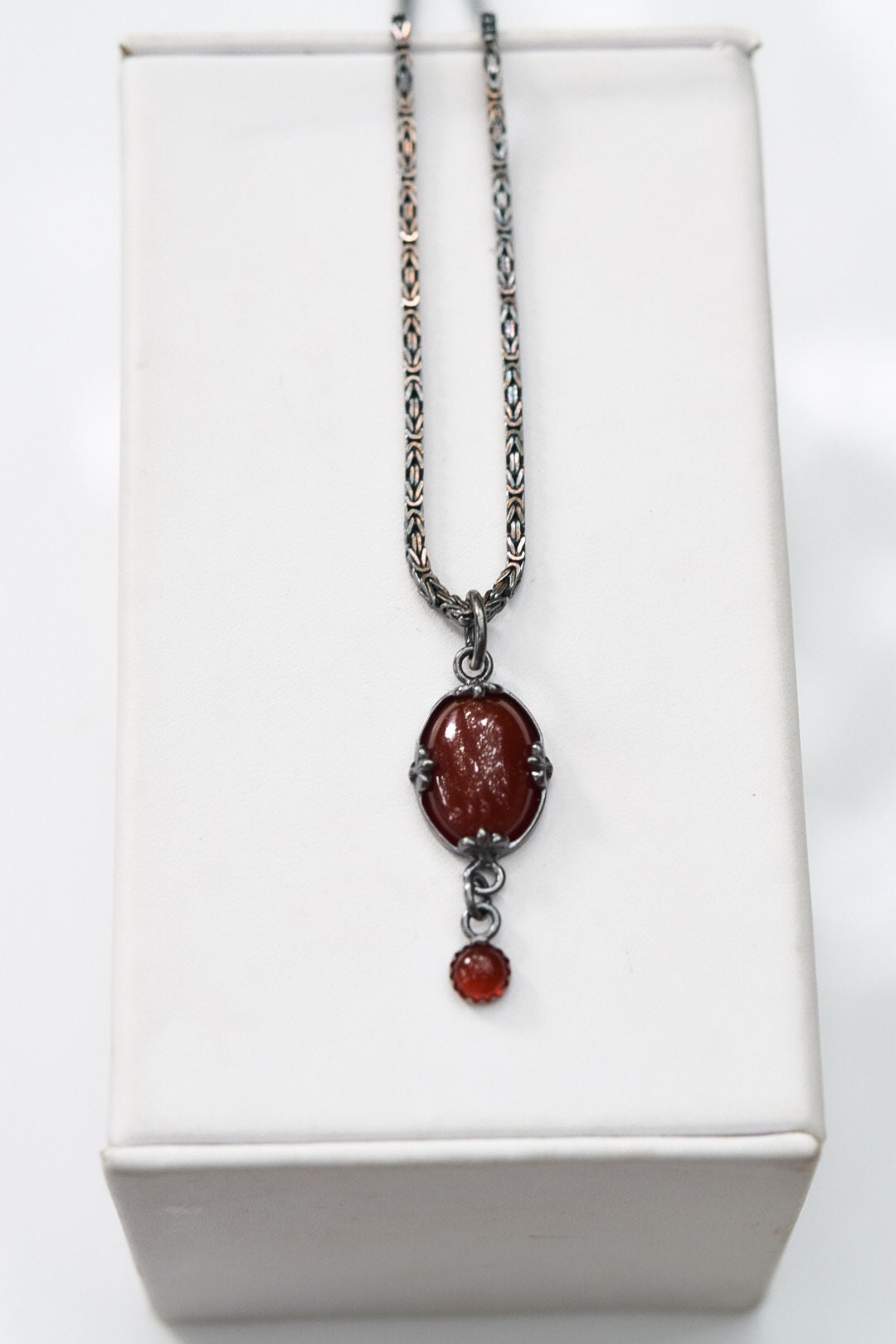 Carnelian Necklace/ Sterling Silver/ Oxidized Silver